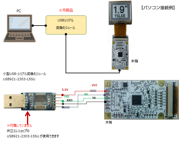 Y-Con P019Bとパソコンの通常接続